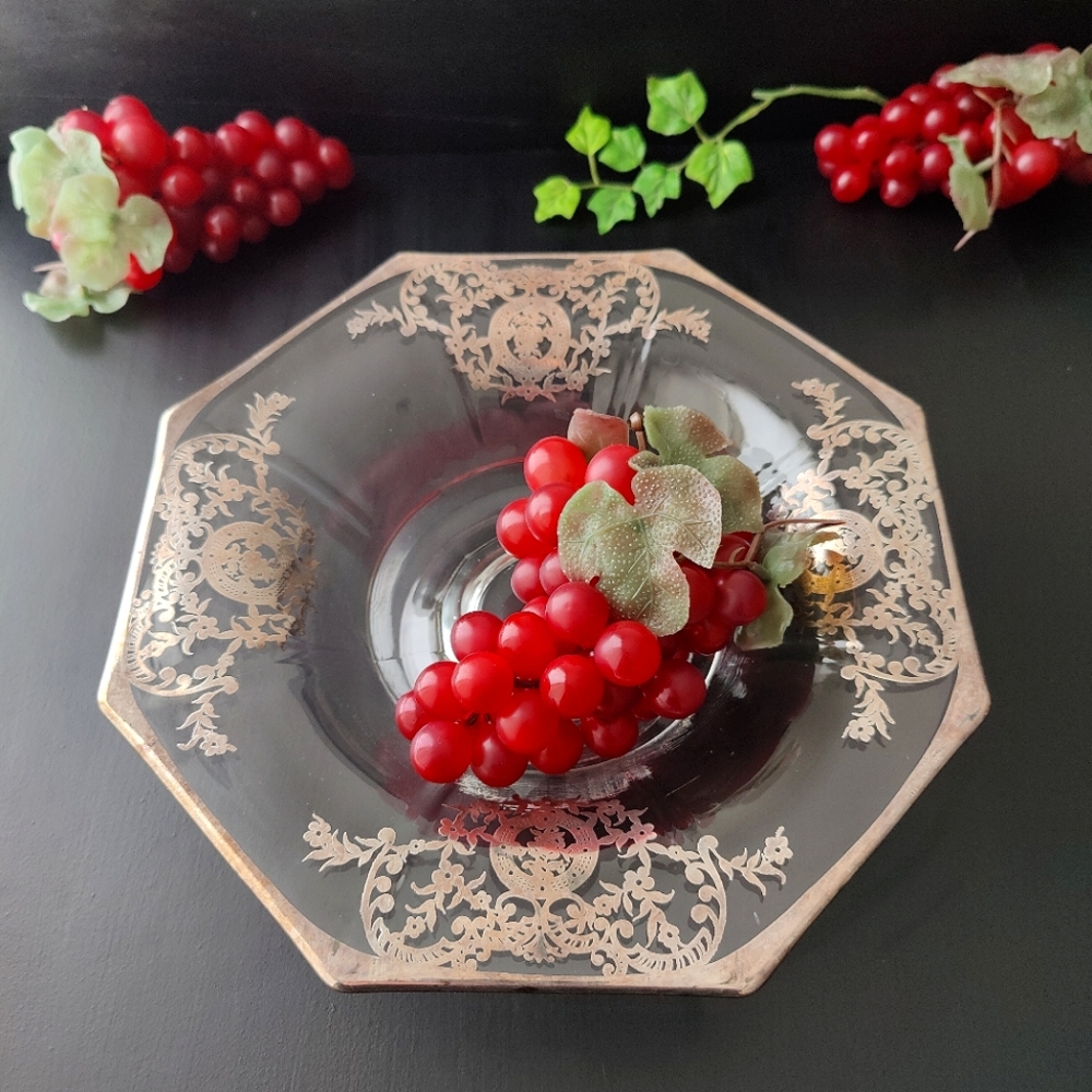 Vintage clear footed fruit bowl with silver overlay
